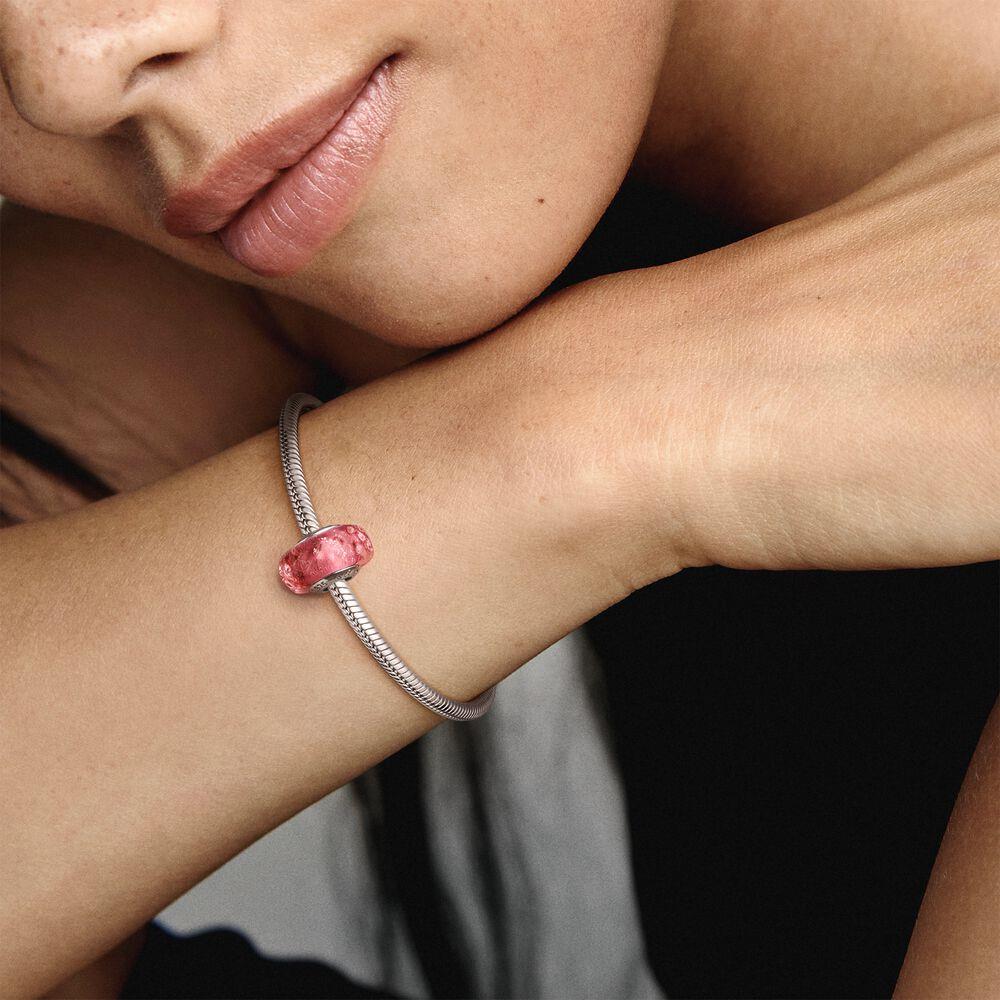 Pandora Wavy sterling silver charm with iridescent and pink Murano glass