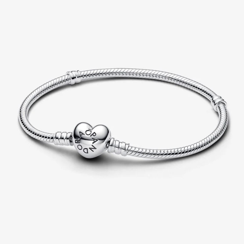 Pandora 590719 Sterling Silver Bracelet With Heart Clasp 17 cm