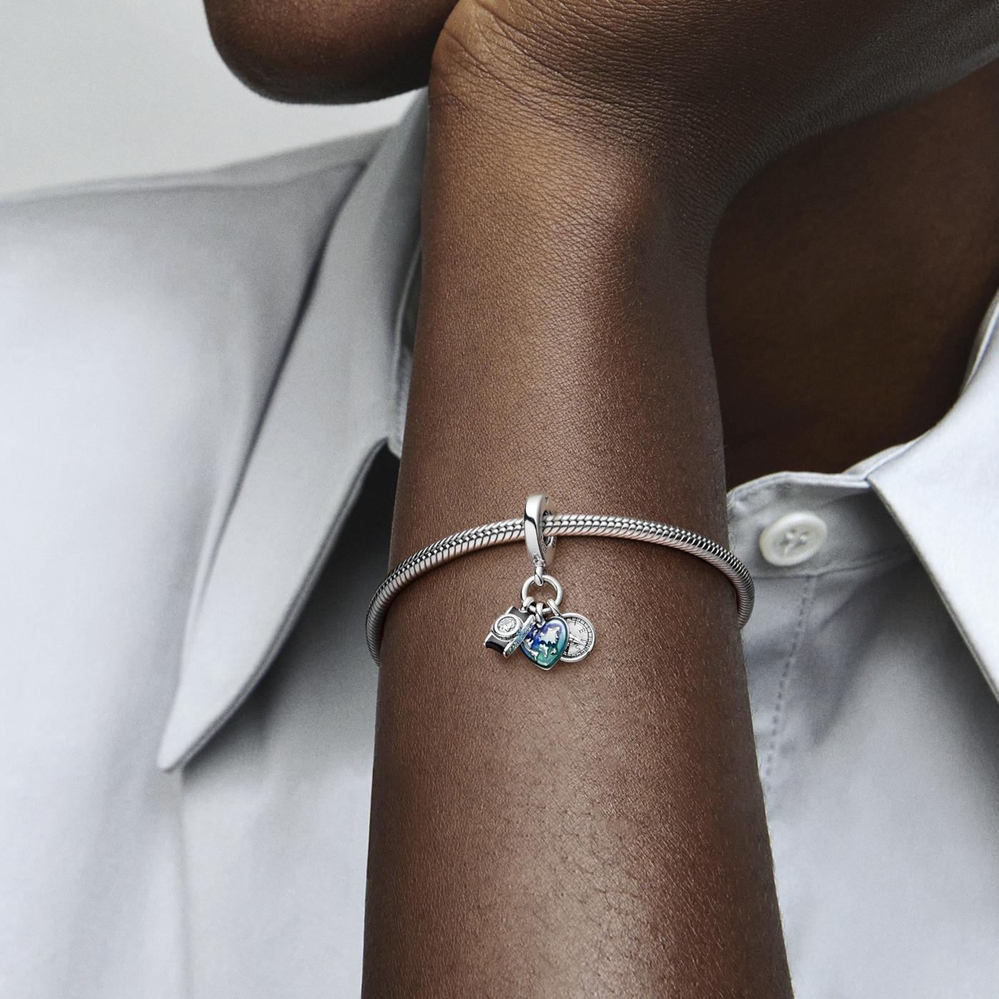 Pandora Camera, Heart & Compass Triple Dangle Charm