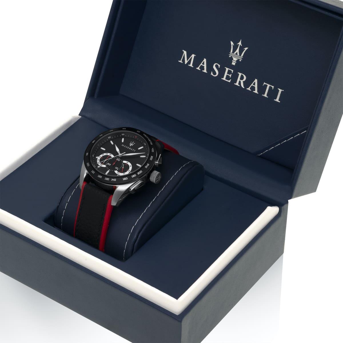 Maserati Traguardo Black Dial Black Leather Strap Men's Watch