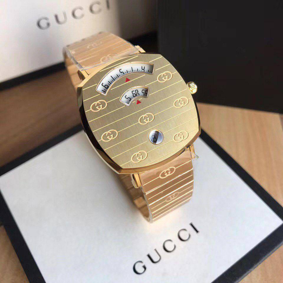 Gucci YA157409 Grip 38mm Quartz Stainless Steel Gold Dial Unisex Watch