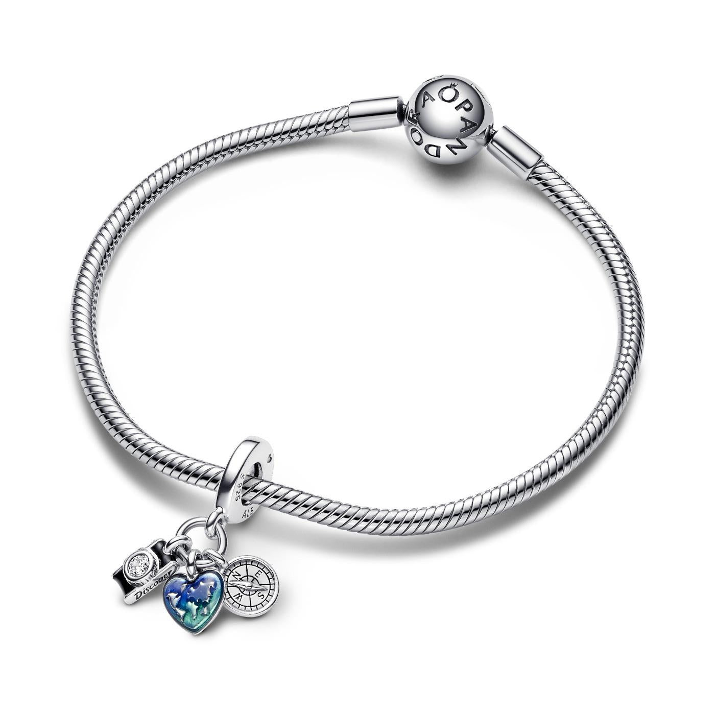 Pandora Camera, Heart & Compass Triple Dangle Charm