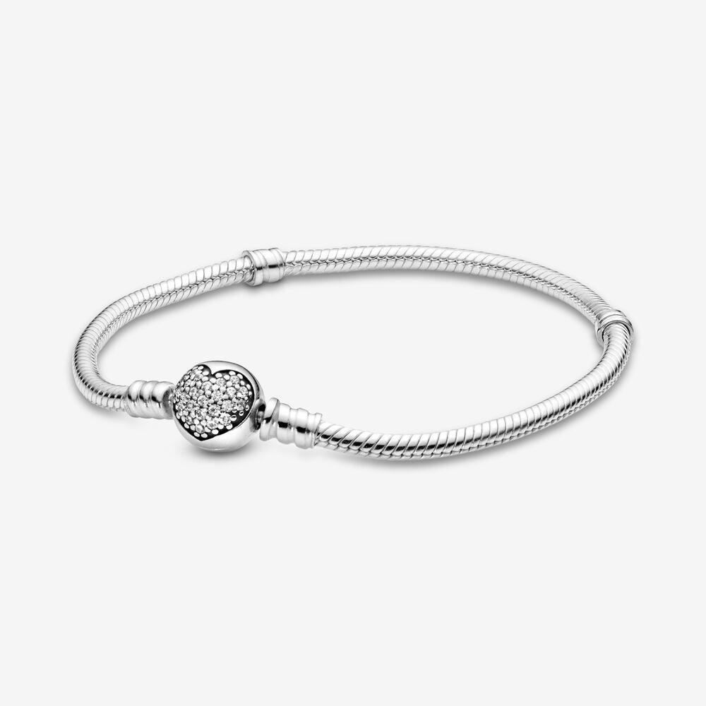 Pandora Moments Sparkling Heart Clasp Snake Chain Bracelet 17 cm