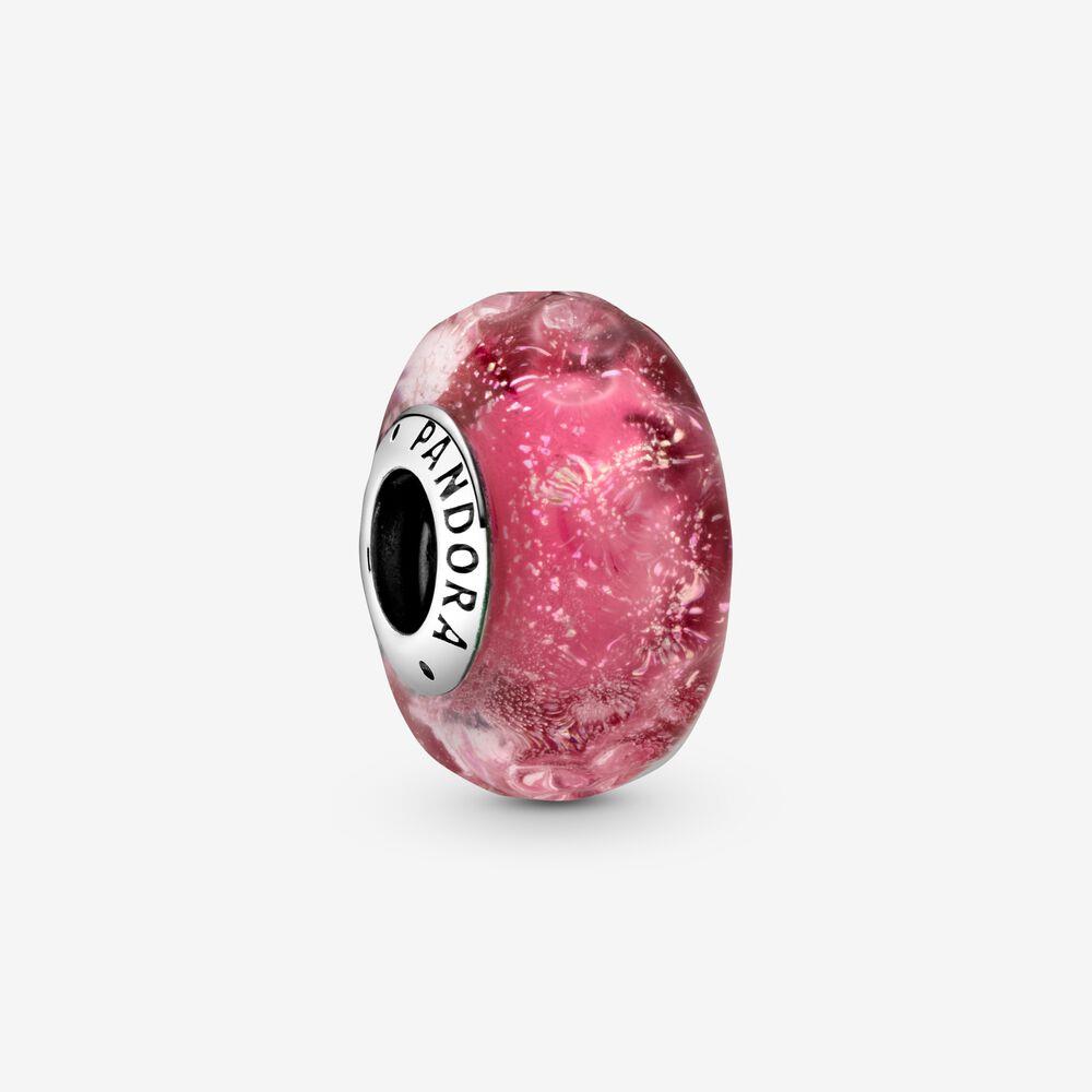 Pandora Wavy sterling silver charm with iridescent and pink Murano glass