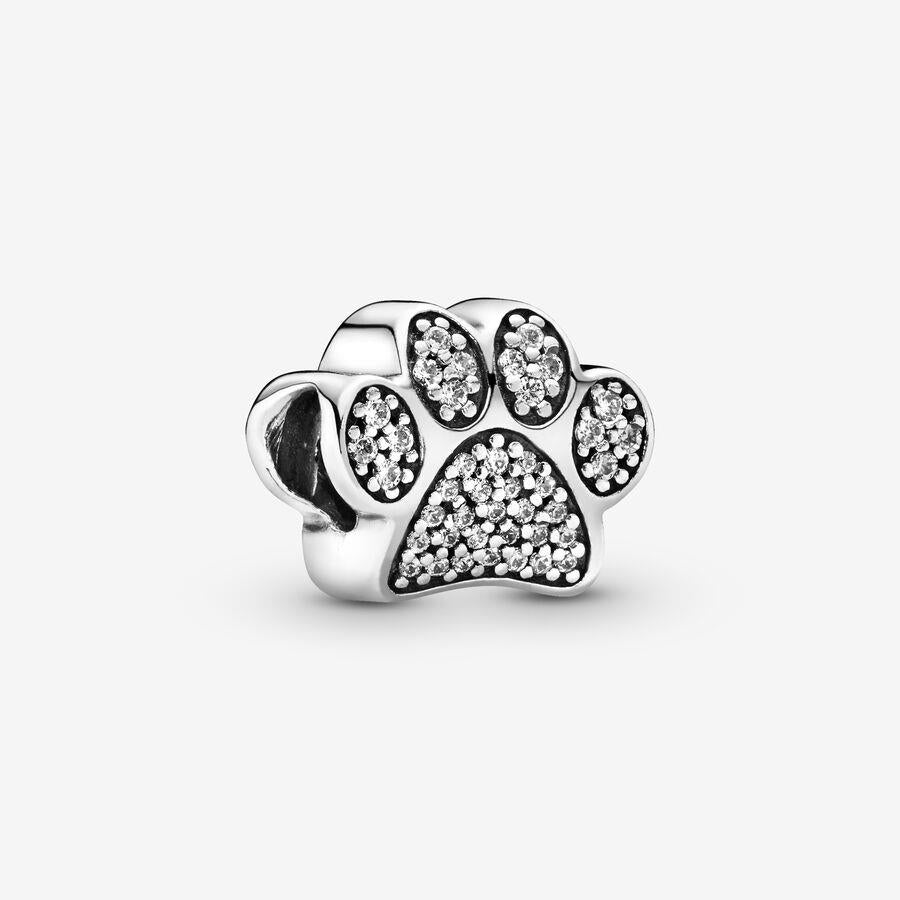 Pandora Paw silver charm with cubic zirconia