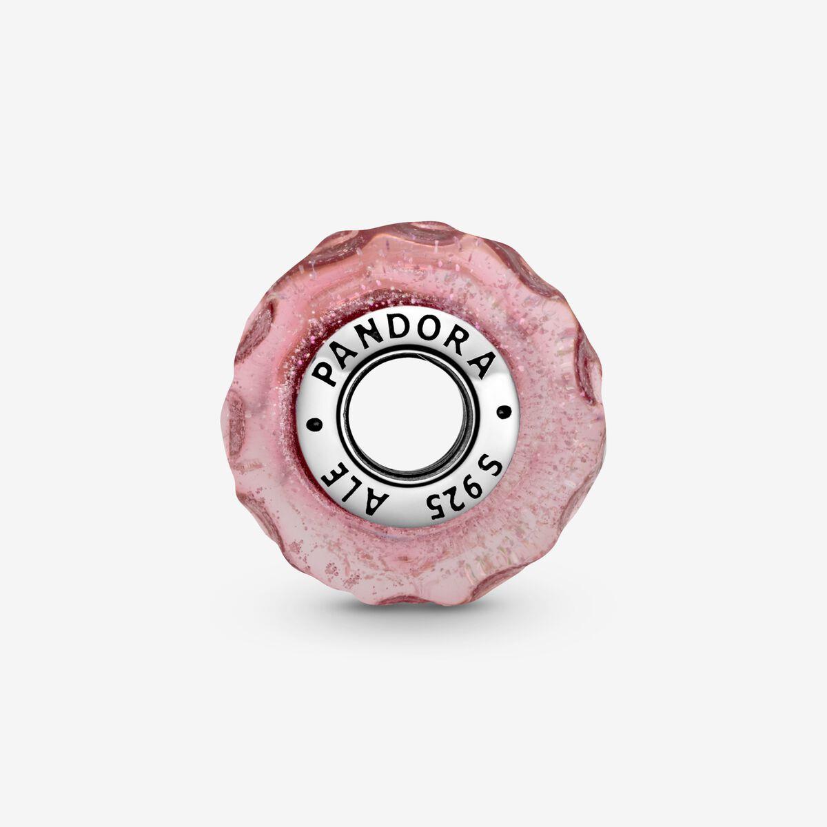 Pandora Wavy sterling silver charm with iridescent and pink Murano glass