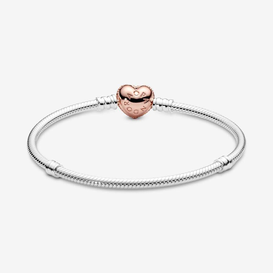 Pandora Moments Pave Heart Clasp Snake Chain Bracelet 19 cm