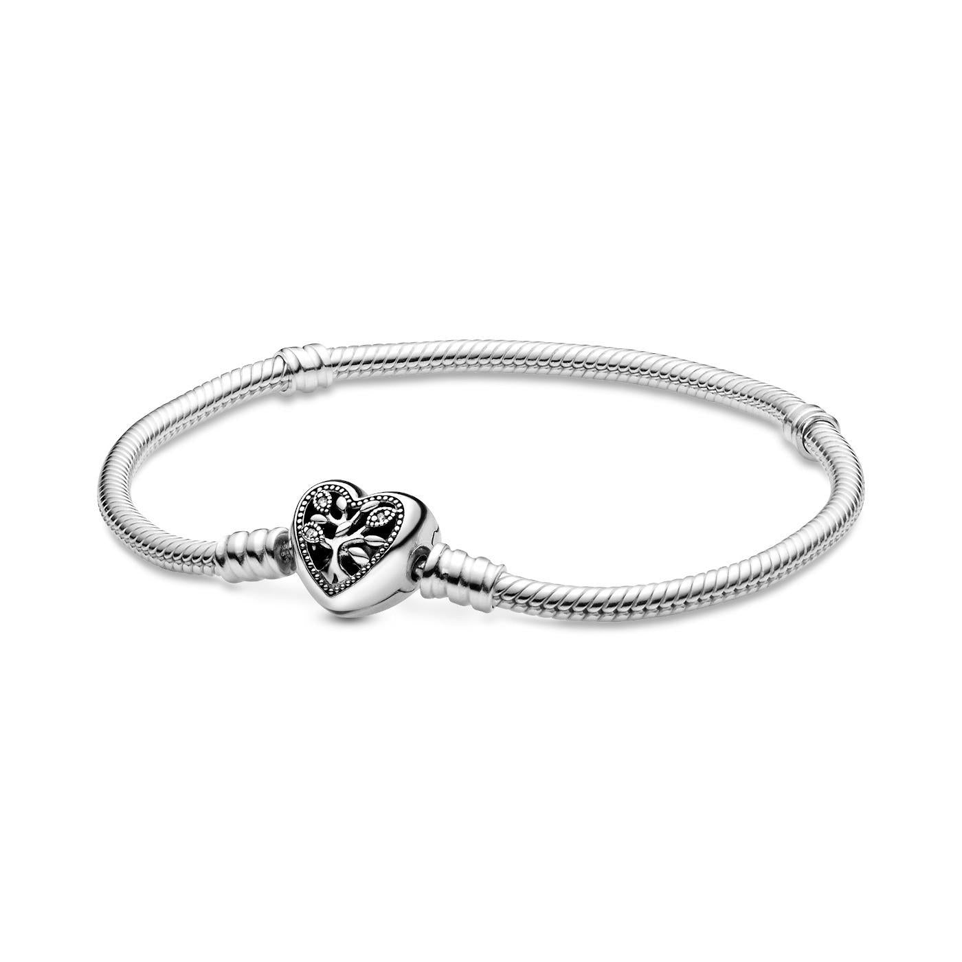 Pandora Moments Family Tree Heart Clasp Snake Chain Bracelet 18 cm