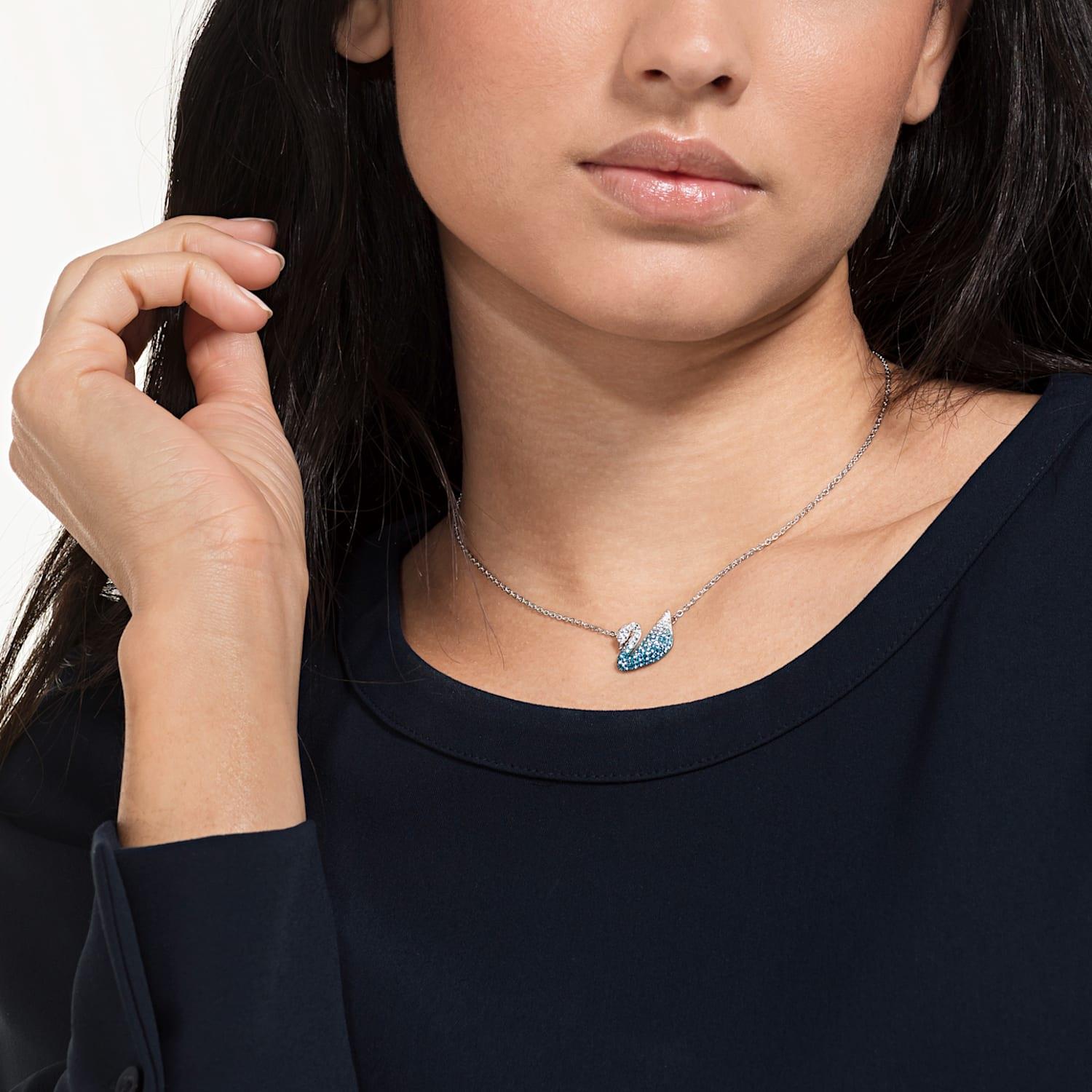 Swarovski 5512095 Crystal Iconic Swan Pendant, Blue, Rhodium Plated