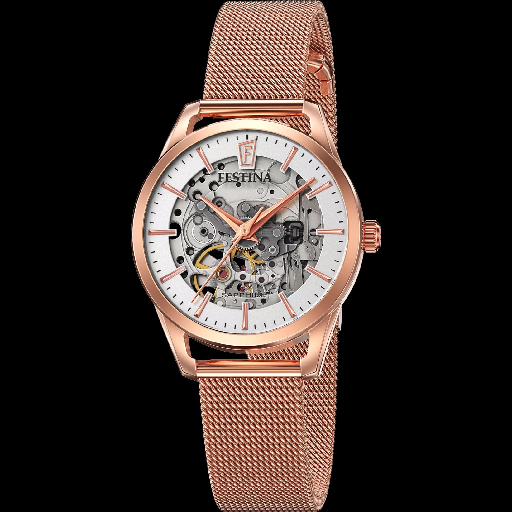FESTINA AUTOMATIC WATCH F20539/1 WHITE STEEL STRAP, WOMEN'S