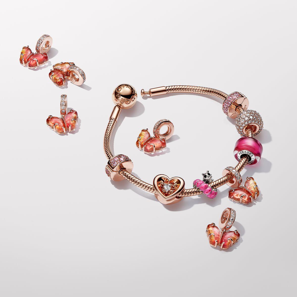 Pandora Pink & Yellow Murano Glass Butterfly Dangle Charm
