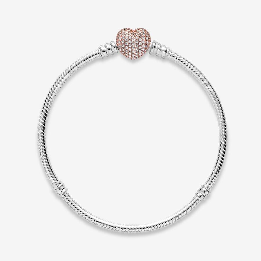 Pandora Moments Pave Heart Clasp Snake Chain Bracelet 21 cm